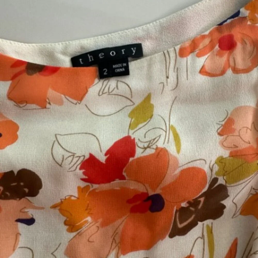 Theory Orange Floral Mini Dress - Size 2 - Picture 2 of 2